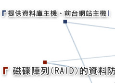 提供資料庫及前台網站主機並以磁碟陣列做資料防護保全
